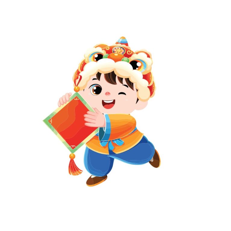 Vector bé trai Tết múa lân