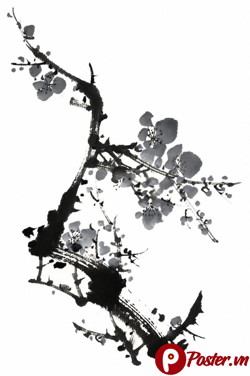 Vector Cành Mai Đen Trắng