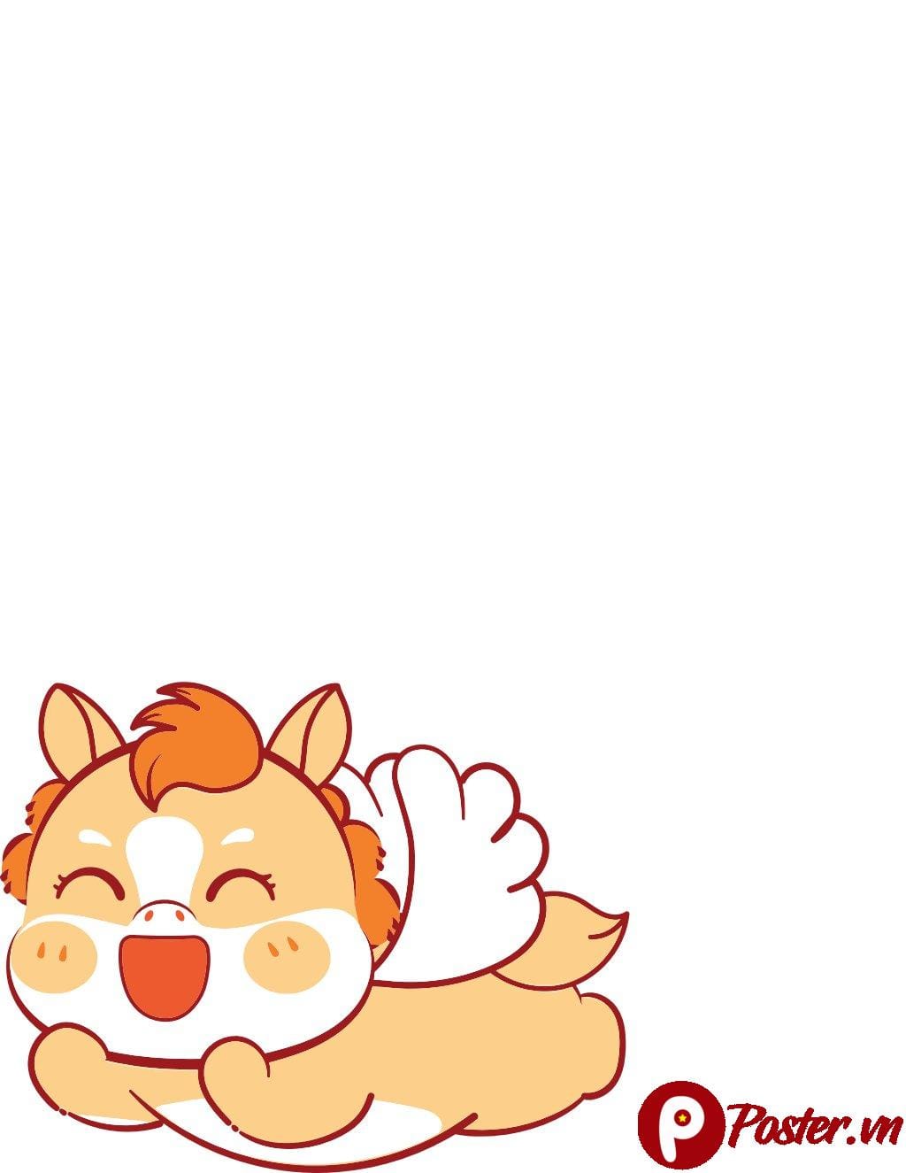 Vector nhân vật chibi ngựa pony/kỳ lân đáng yêu màu vàng cam, cười rạng rỡ, mắt nhắm nghiền với đôi cánh trắng trên nền trắng.