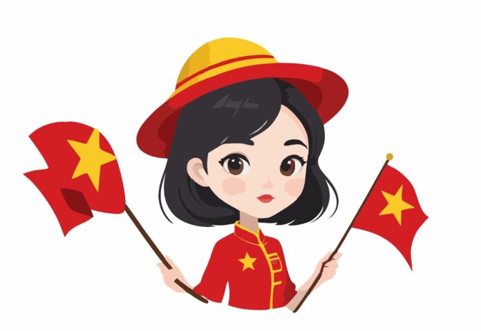 Vector cô gái Việt Nam cầm cờ