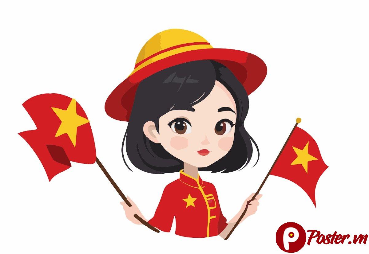 Vector cô gái Việt Nam cầm cờ