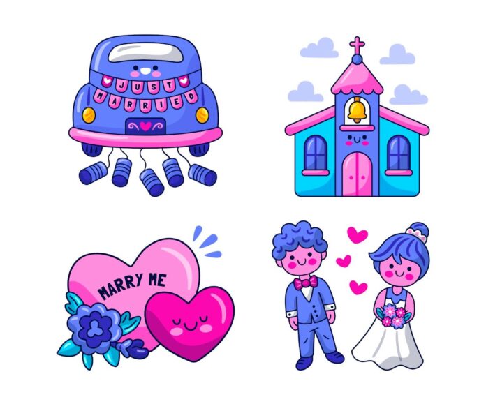 Vector đám cưới hoạt hình dễ thương