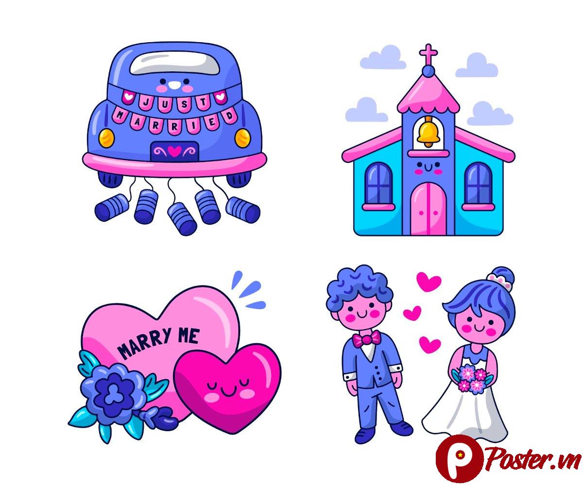Vector đám cưới hoạt hình dễ thương