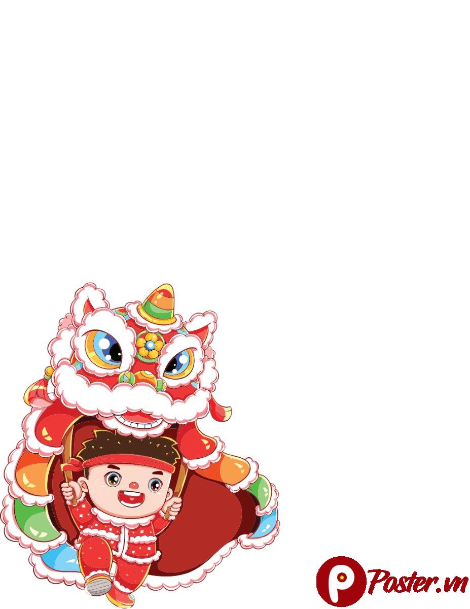 Vector em bé múa lân Tết