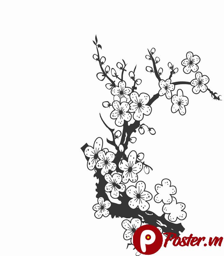 Vector hoa mai đen trắng