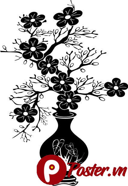 Hoa mai vector đen trắng