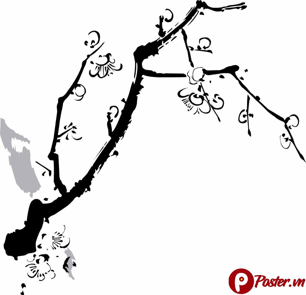 Vector hoa mai đen trắng