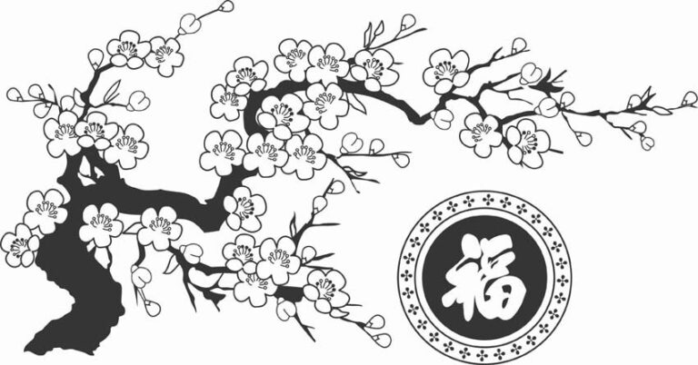 Vector hoa mai Tết và chữ Phúc