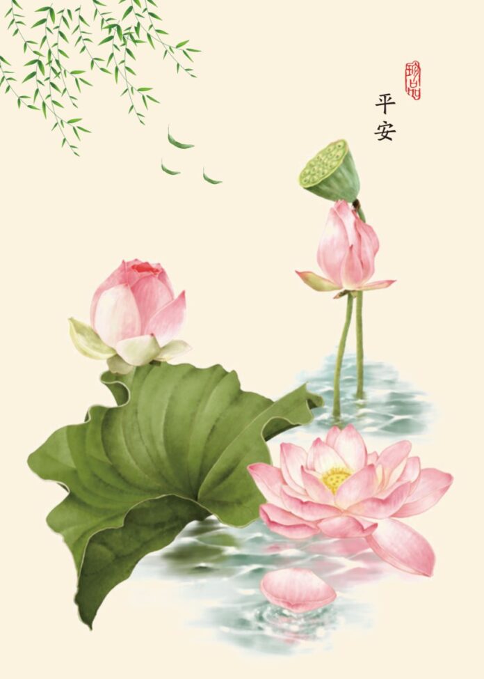 Vector hoa sen nước thủy mặc