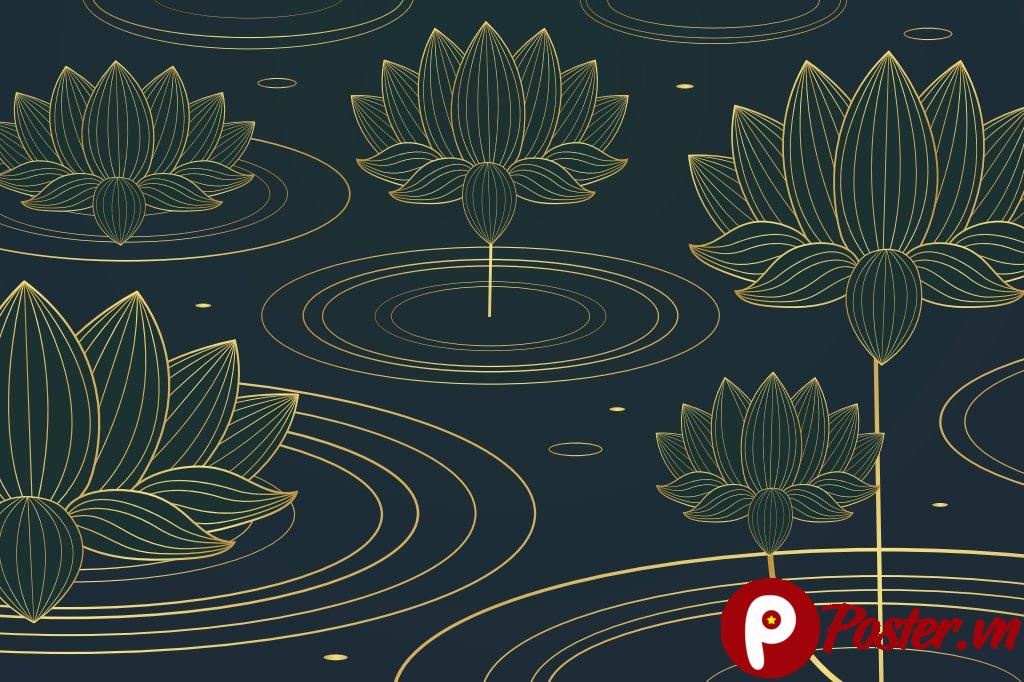 Vector hoa sen vàng trên nền xanh