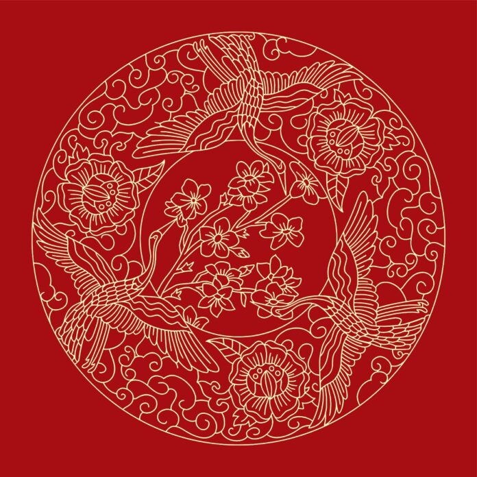 Vector Họa Tiết Chim Hạc Hoa Mai