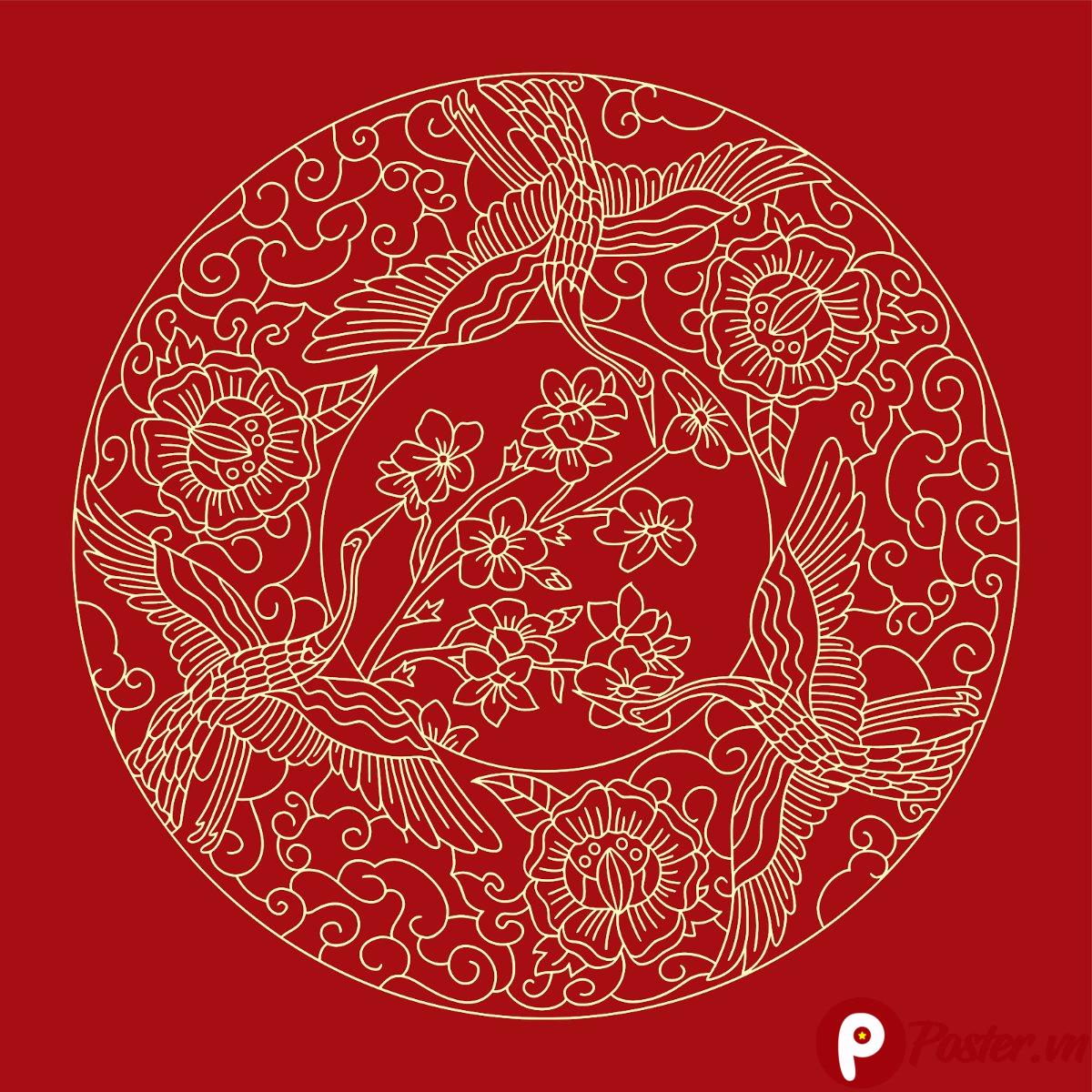 Vector Họa Tiết Chim Hạc Hoa Mai