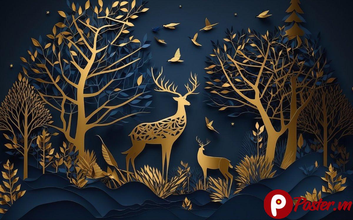 Vector hươu vàng đêm xanh