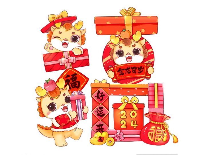 Vector linh vật rồng vàng Tết 2024