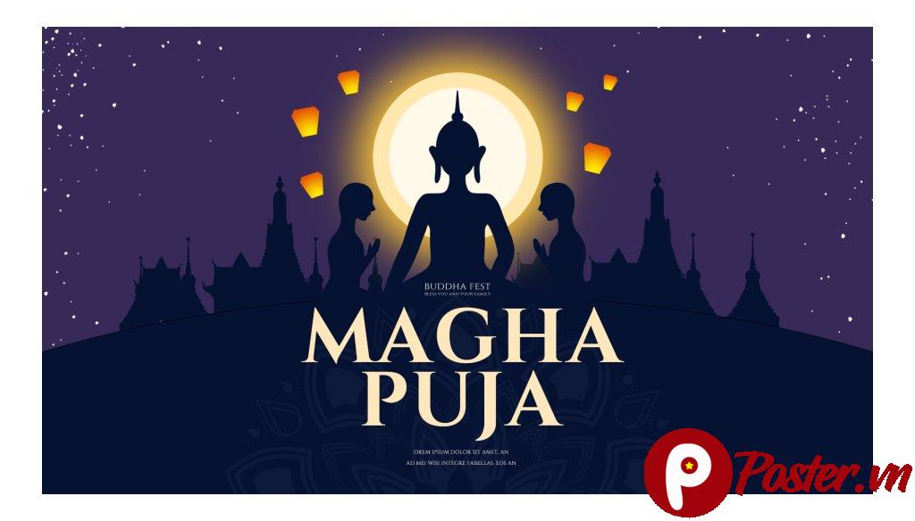 Vector Magha Puja Lễ Hội Phật Giáo