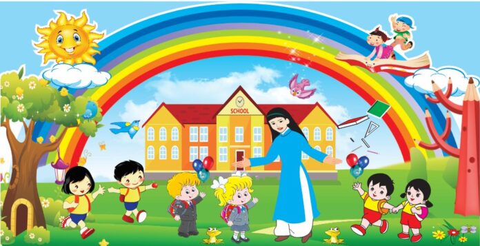 Vector mầm non đồ họa trường học