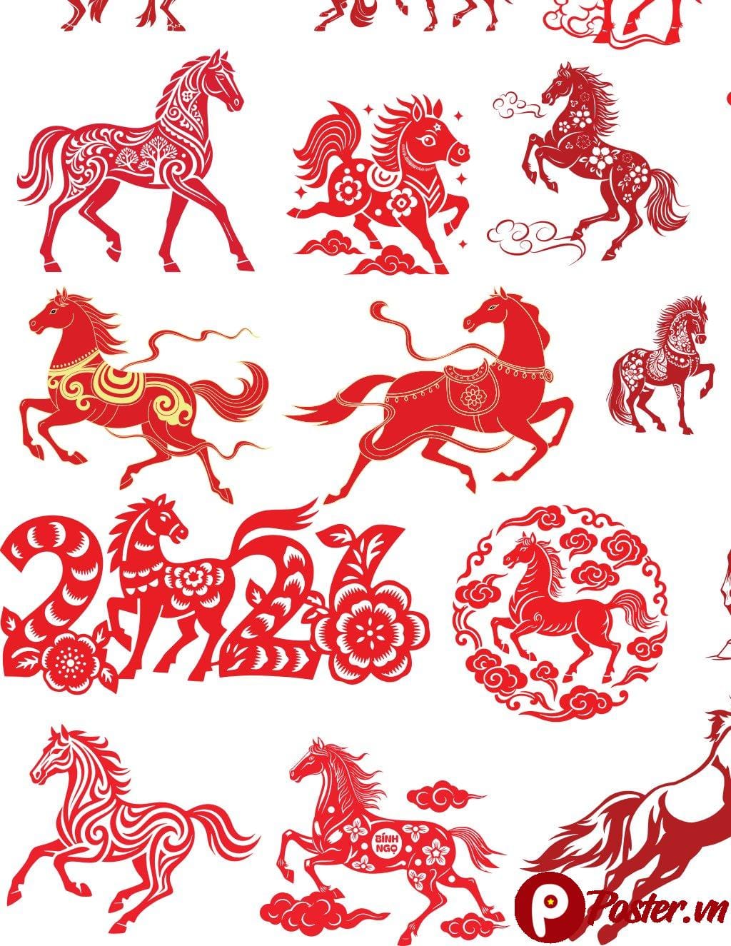 Vector Ngựa 2026 Tết Bính Ngọ