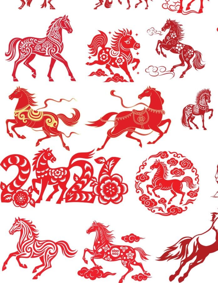 Bộ sưu tập Vector Ngựa 2026 Tết Bính Ngọ phong cách cắt giấy màu đỏ