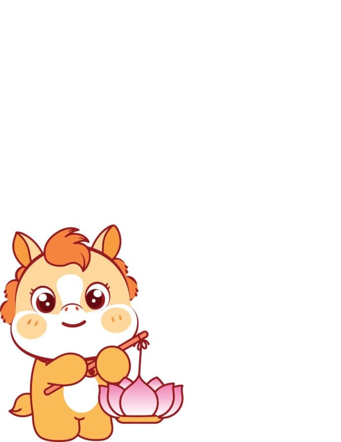 Vector Ngựa Cầm Đèn Hoa Đăng Cute, Ngựa Chibi Vàng Cam Cầm Đèn Sen Hồng