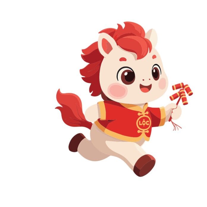 Vector Ngựa Chibi Tết Lộc màu đỏ vui tươi, file AI chất lượng cao