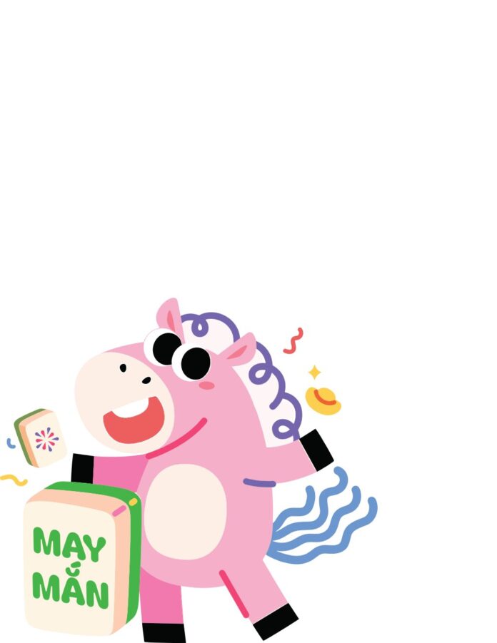 Vector ngựa hoạt hình hồng dễ thương, cầm viên mạt chược 