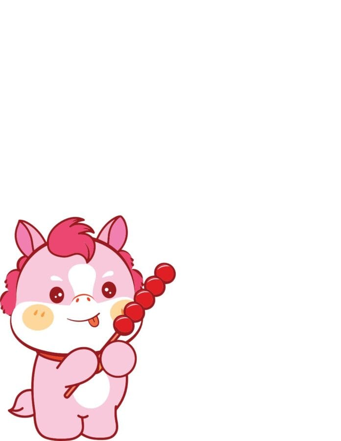 Vector chú ngựa hồng chibi dễ thương cầm kẹo hồ lô file EPS
