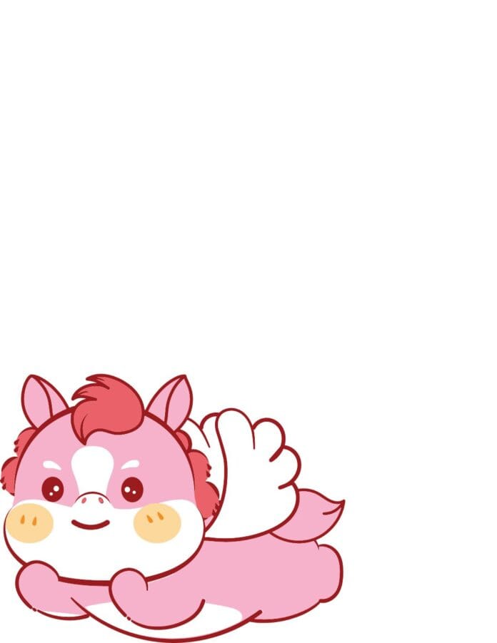 Vector ngựa thần chibi màu hồng có cánh trắng đang nằm sấp dễ thương