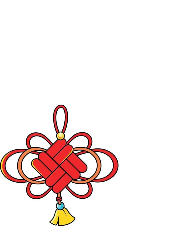 Vector nút thắt may mắn Trung Quốc màu đỏ cam vàng xanh ngọc phong cách hoạt hình cho Tết Nguyên Đán