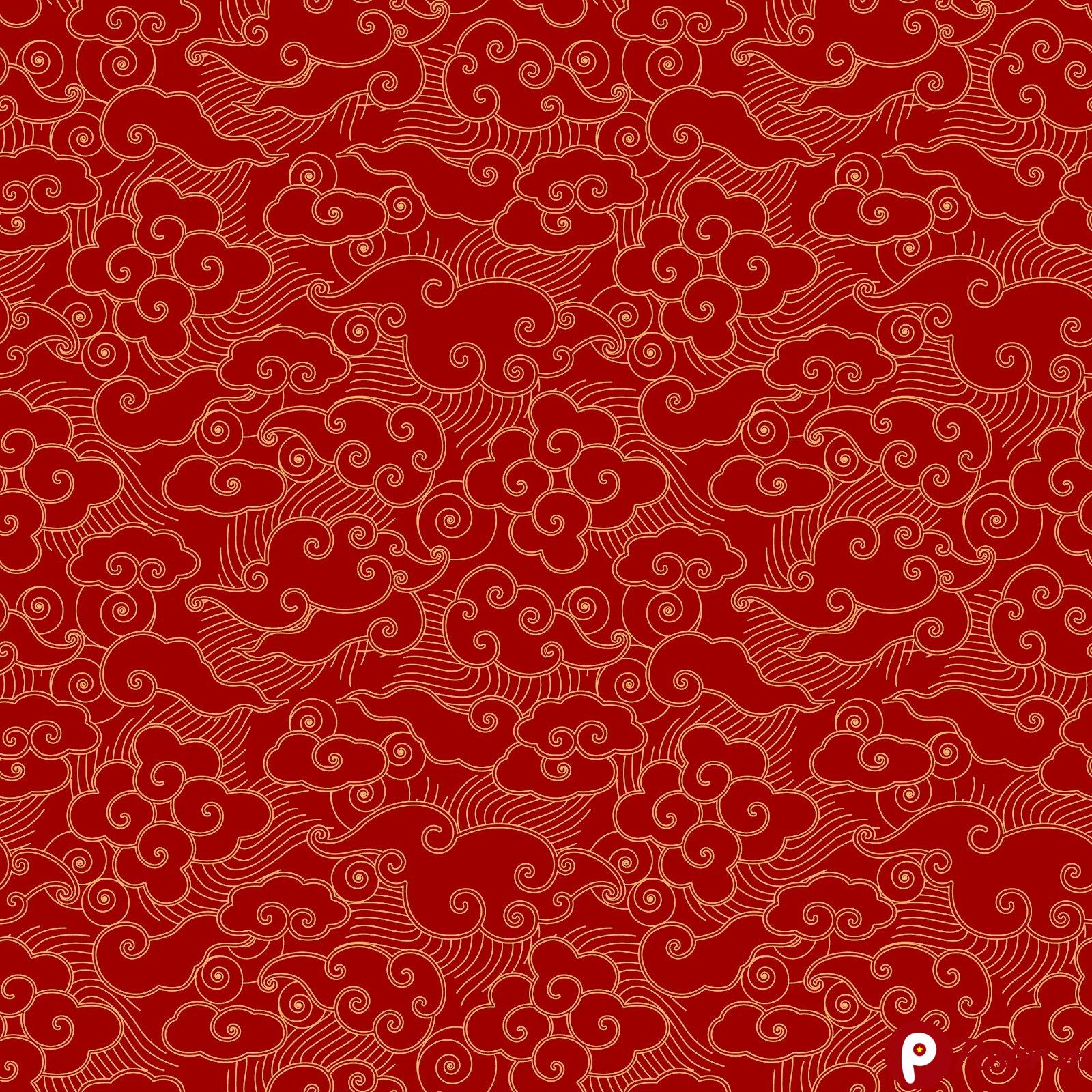 Mẫu vector hoa văn Á Đông liền mạch màu đỏ thẫm vàng kim, họa tiết mây cuộn truyền thống cho thiết kế Tết Nguyên Đán và sự kiện văn hóa.