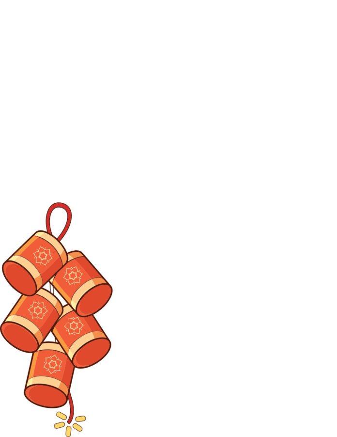 Vector pháo Tết hoạt hình màu đỏ cam, đang cháy, trên nền trắng