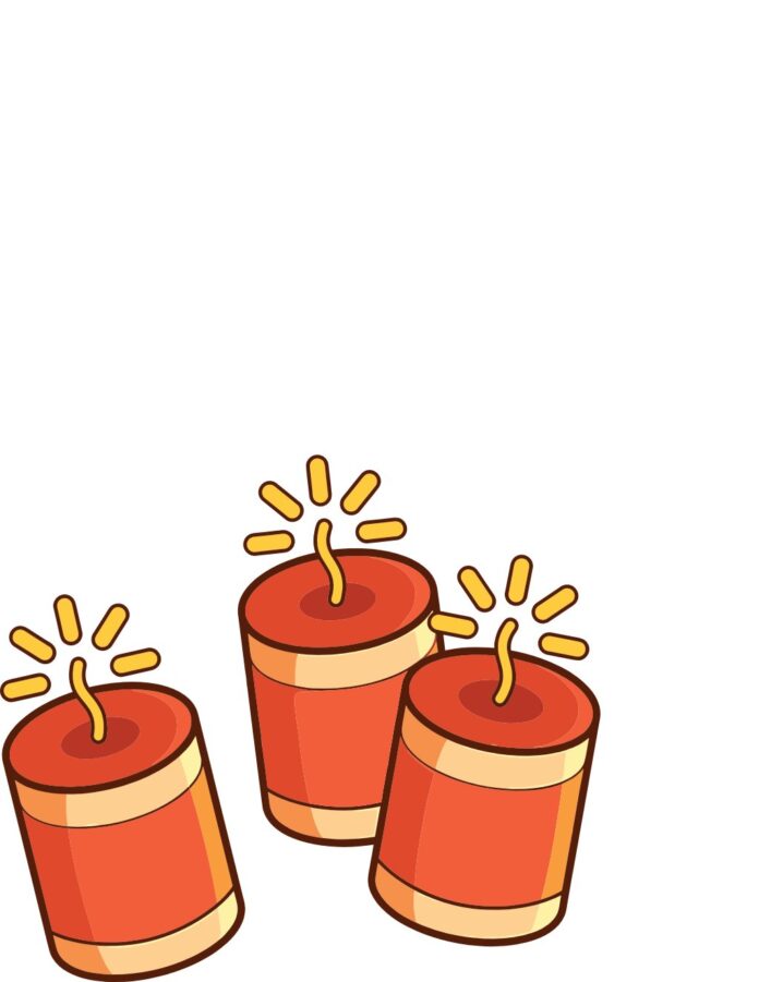 Vector pháo Tết màu đỏ cam vàng rực rỡ, phong cách hoạt hình, định dạng EPS để thiết kế banner poster lì xì Tết