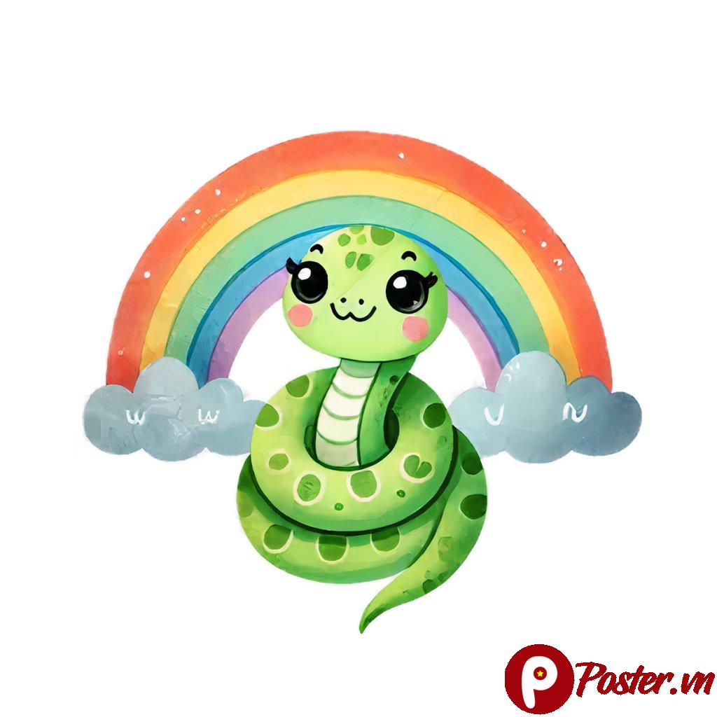 Vector rắn hoạt hình dễ thương cầu vồng