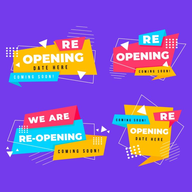 Vector Re-opening Thông Báo Khai Trương