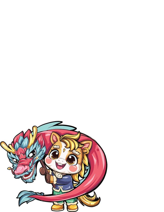 Vector rồng chibi đỏ và pony dễ thương phong cách hoạt hình Á Đông