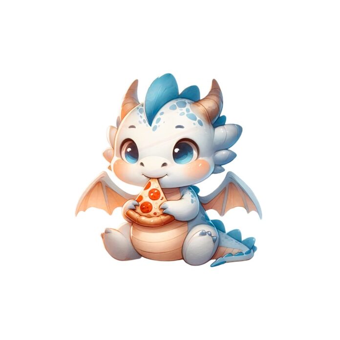 Vector rồng con dễ thương ăn pizza