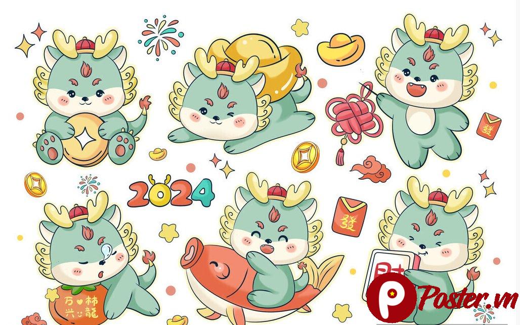 Vector rồng hoạt hình Tết 2024