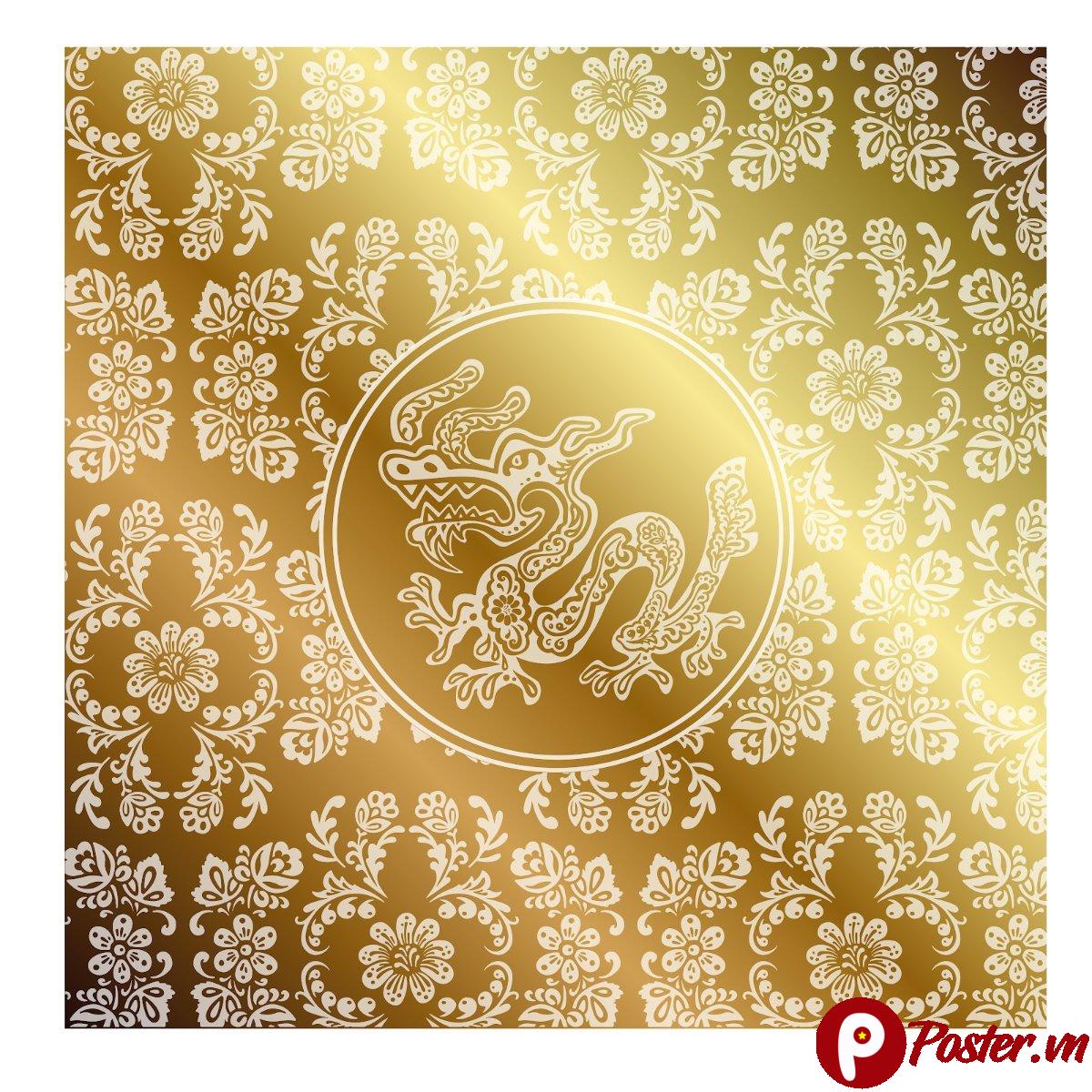Vector Rồng Vàng Hoa Văn Tết