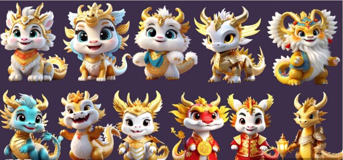 Vector rồng vàng Tết 2025 cute