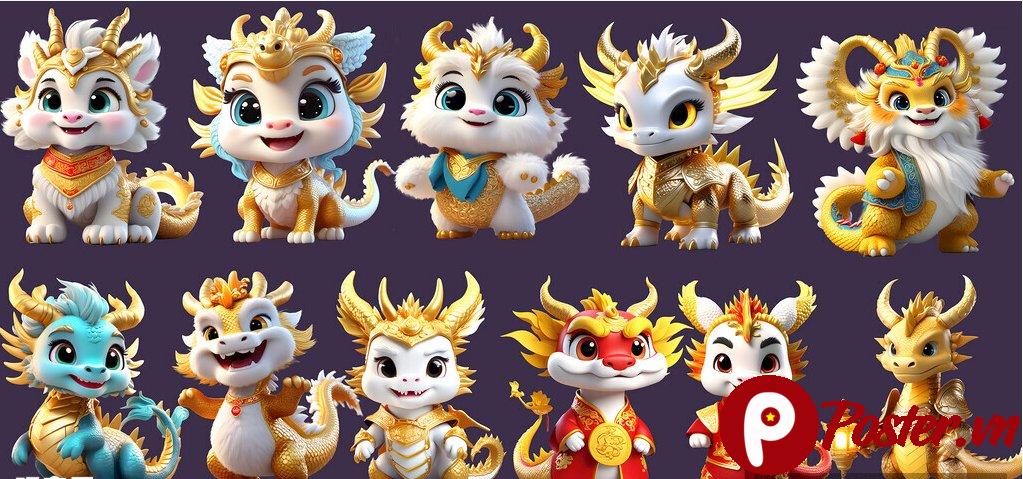 Vector rồng vàng Tết 2025 cute