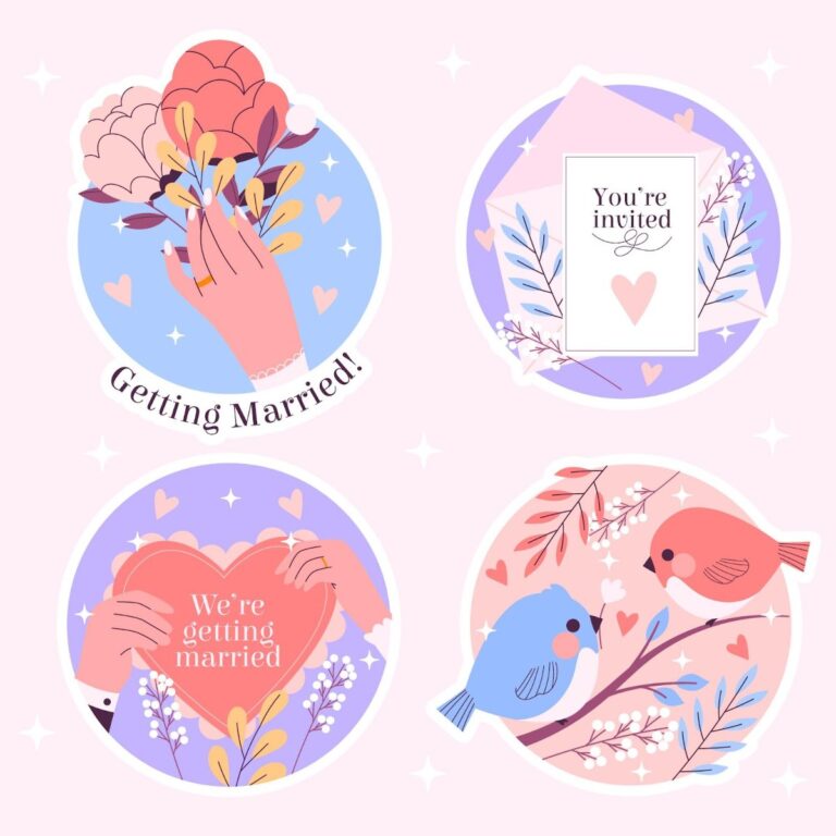 Vector sticker cưới lãng mạn