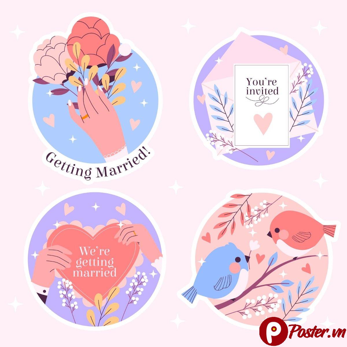 Vector sticker cưới lãng mạn