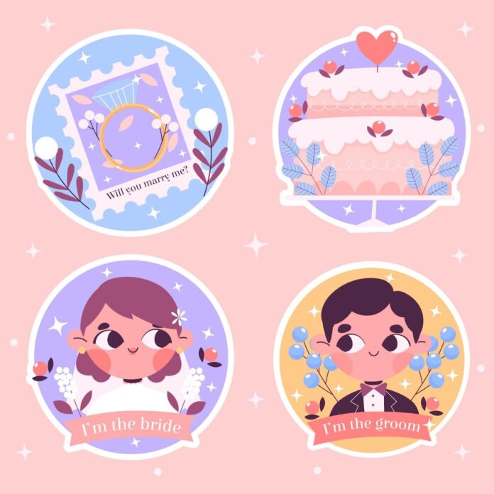 Vector sticker cưới hoạt hình
