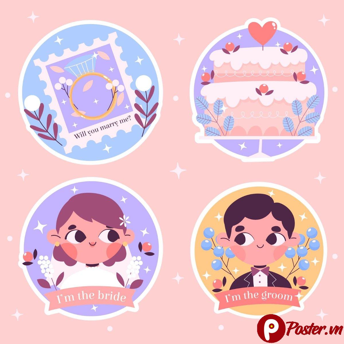 Vector sticker cưới hoạt hình