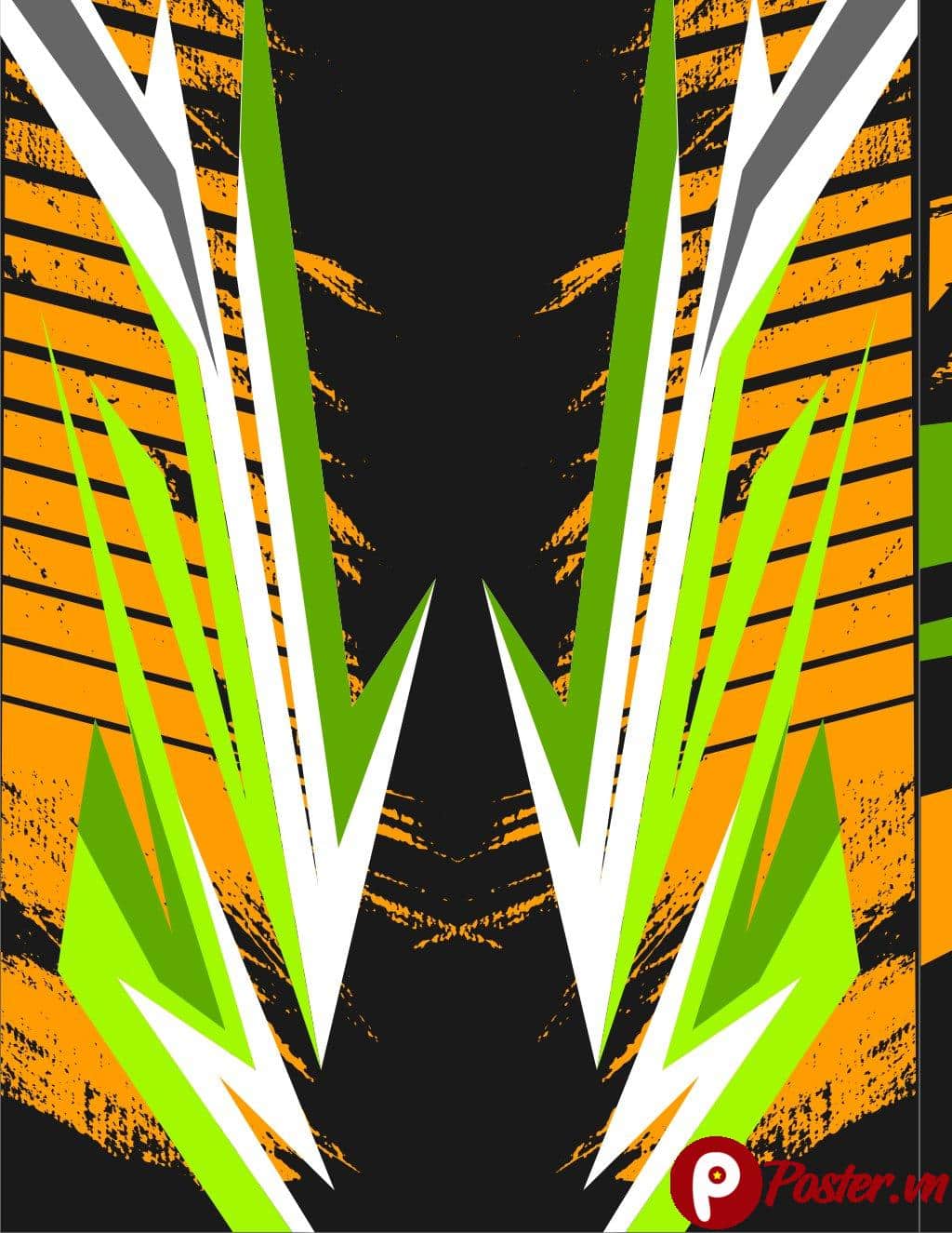 Mẫu vector tem xe thể thao phong cách đồ họa trừu tượng màu xanh neon và cam