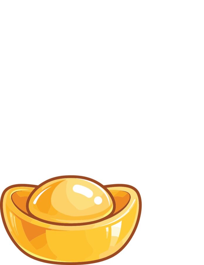 Thỏi vàng (kim nguyên bảo) vector hoạt hình, biểu tượng tài lộc và may mắn cho thiết kế