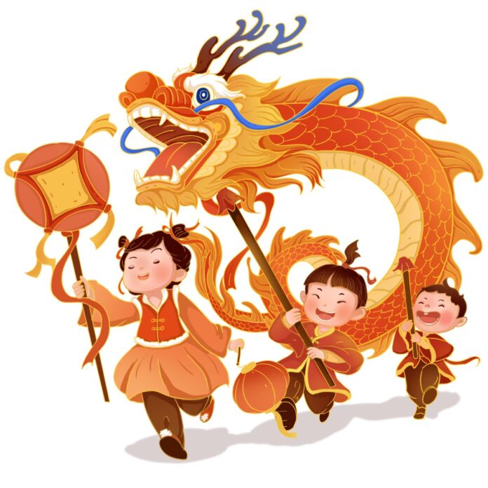 Vector trẻ em múa lân Tết