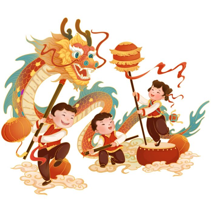 Vector trẻ em múa lân Tết