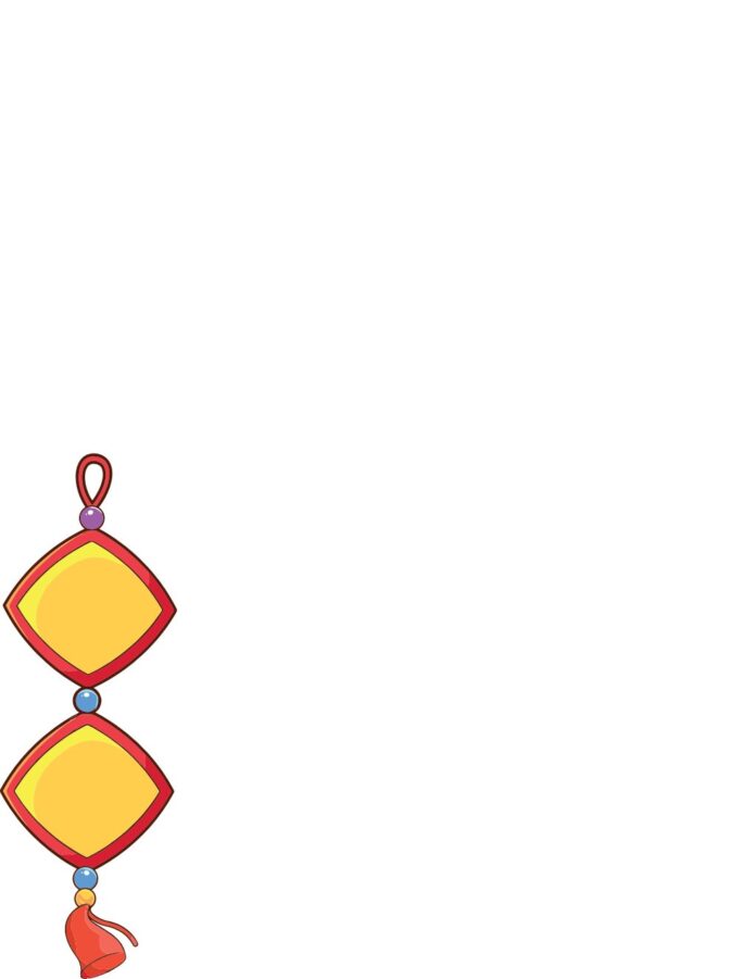 Yếu tố trang trí vector phong cách Tết với hình thoi, tua rua và hạt cườm màu đỏ vàng xanh tím trên nền trắng