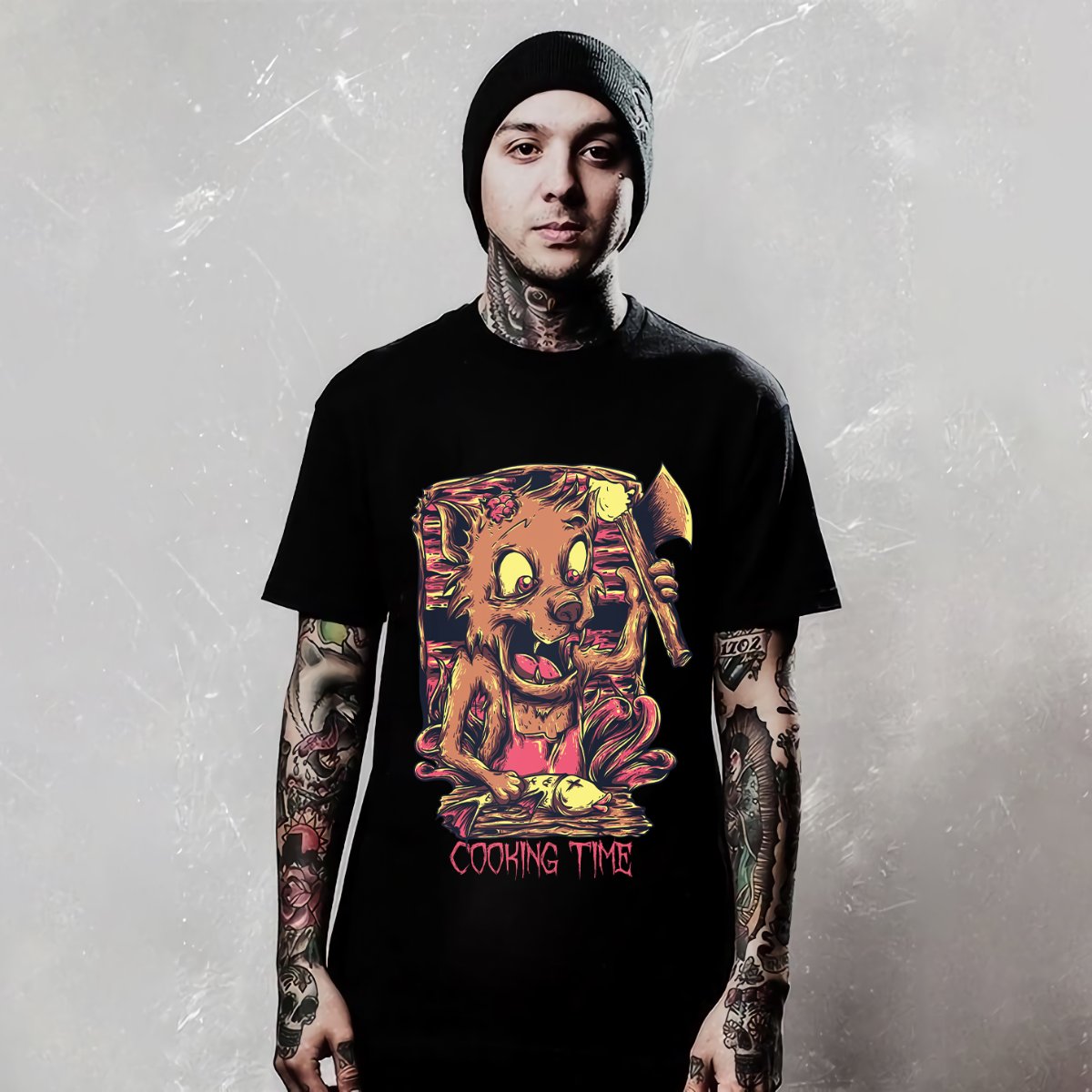 Áo thun in hình sói đầu bếp