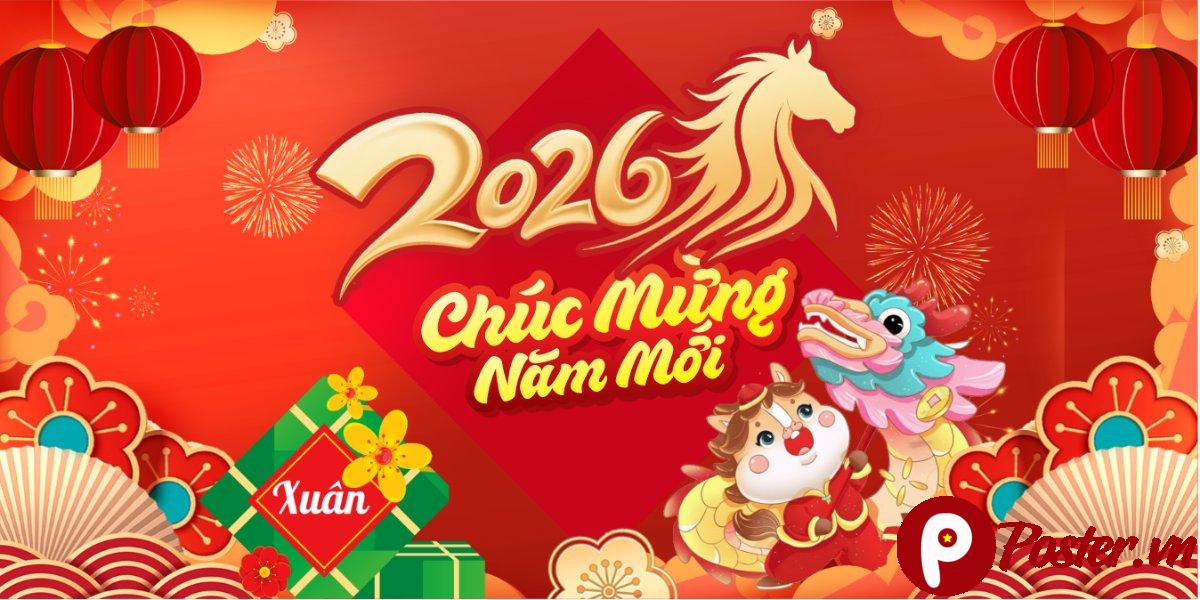 Backdrop Tết 2026 linh vật Ngọ